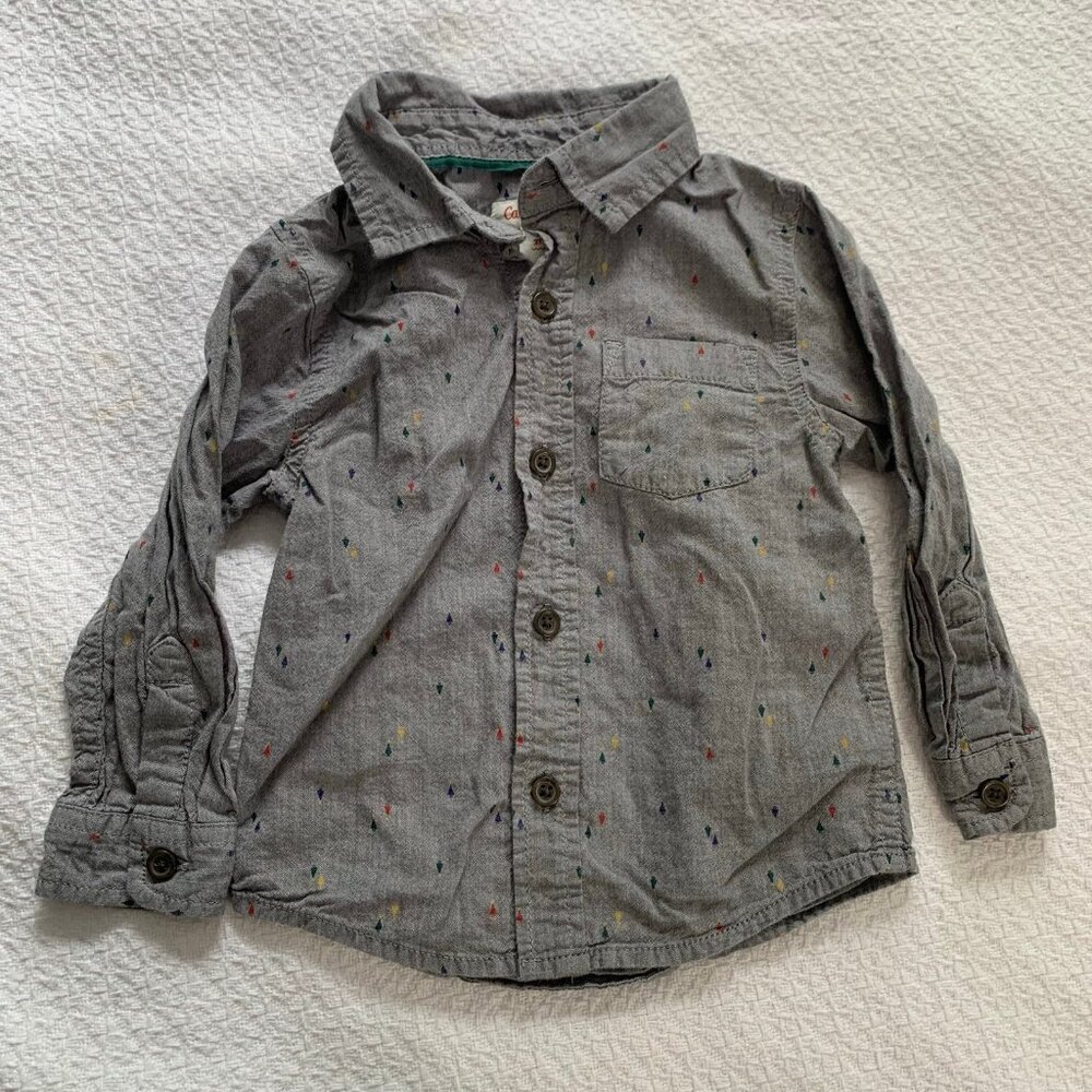 5/$25 Cat & Jack Boys Gray Geometric Print Long Sleeve Button Down Shirt 2T